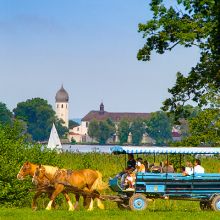 Pferdekutsche vor der Kulisse der Fraueninsel